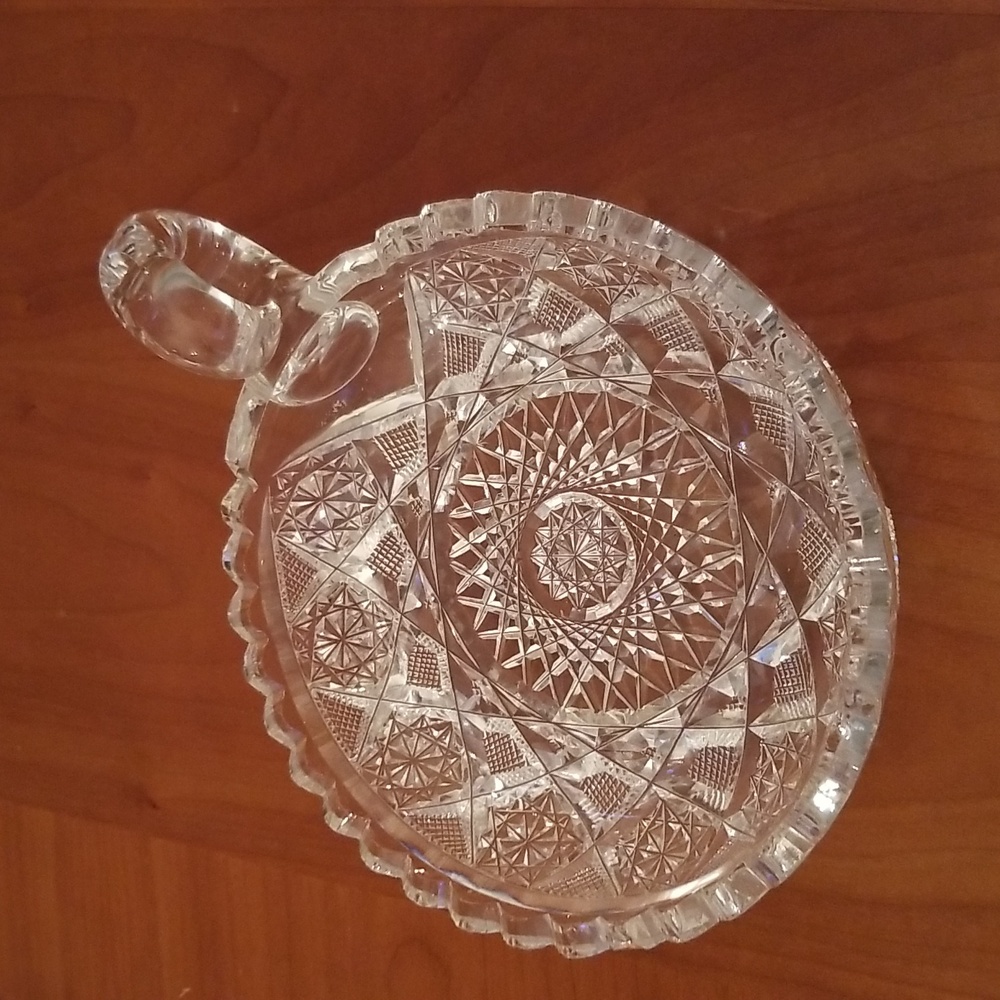 Vintage American brilliant cut candy dish with handle